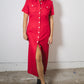 Vintage Red Linen Blend Button Dress - Size 8