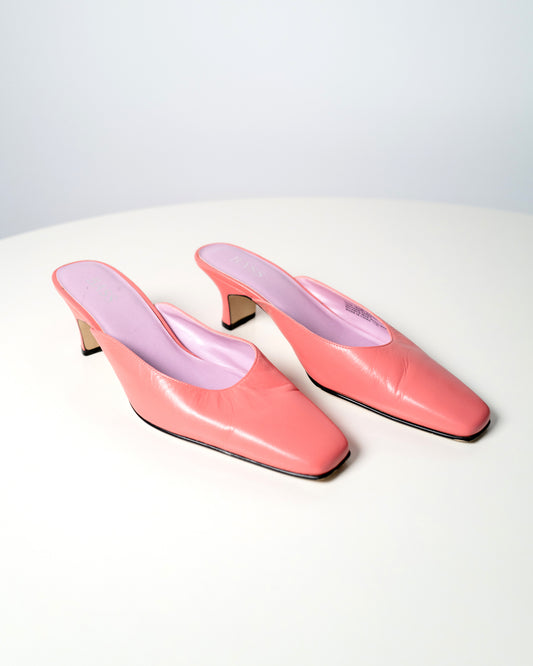 Pink Leather Heeled Mules - Size 9.5