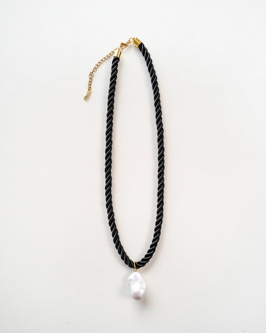 Satin Rope Baroque Pearl Necklace - Black