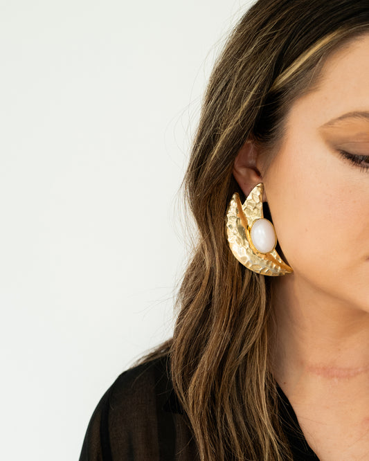 Vintage Hammered Gold Statement Earrings
