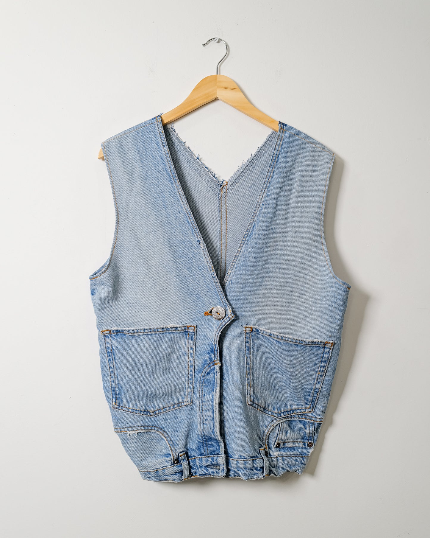 Upcycled Re-Worked Denim Vest - Size Small