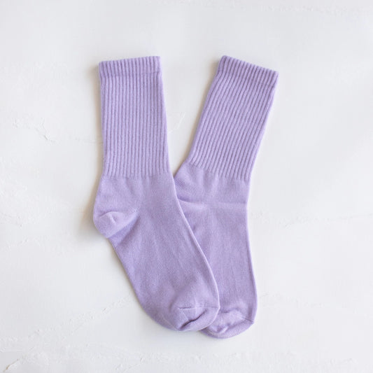 Solid Color Casual Crew Socks - Lavender or Soft Mustard